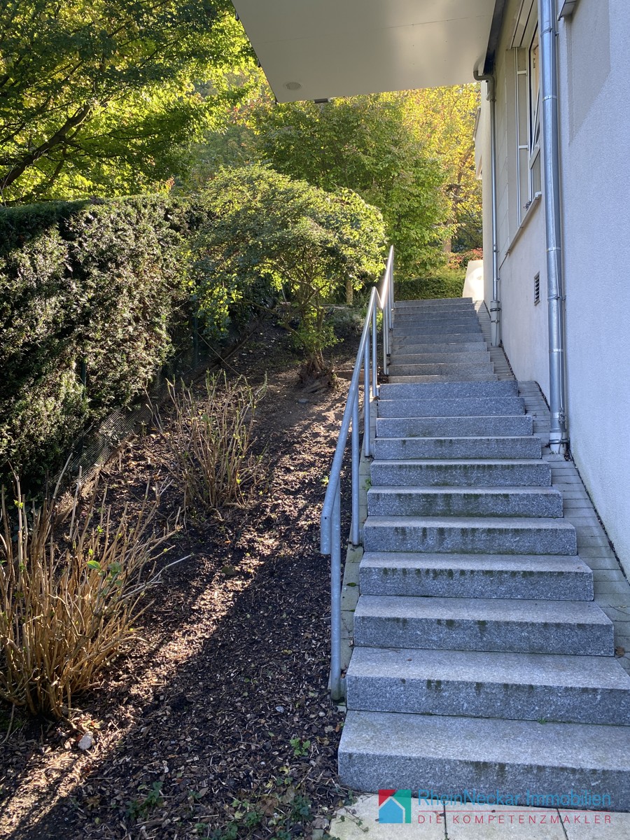 Treppenaufgang zwischen Gartenbereichen